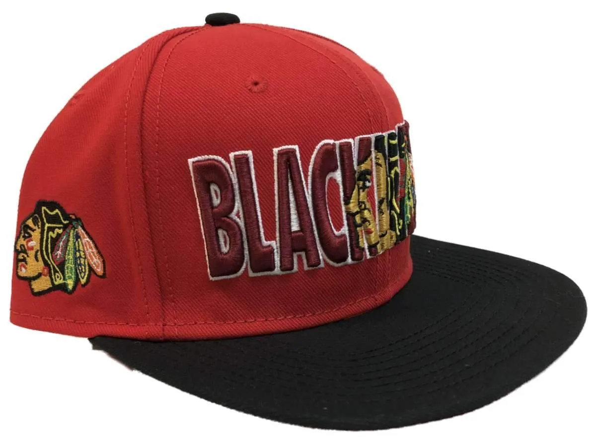 Chicago Blackhawks Fanatics NHL Flat Bill Red Black Snapback Adjustable Hat Cap