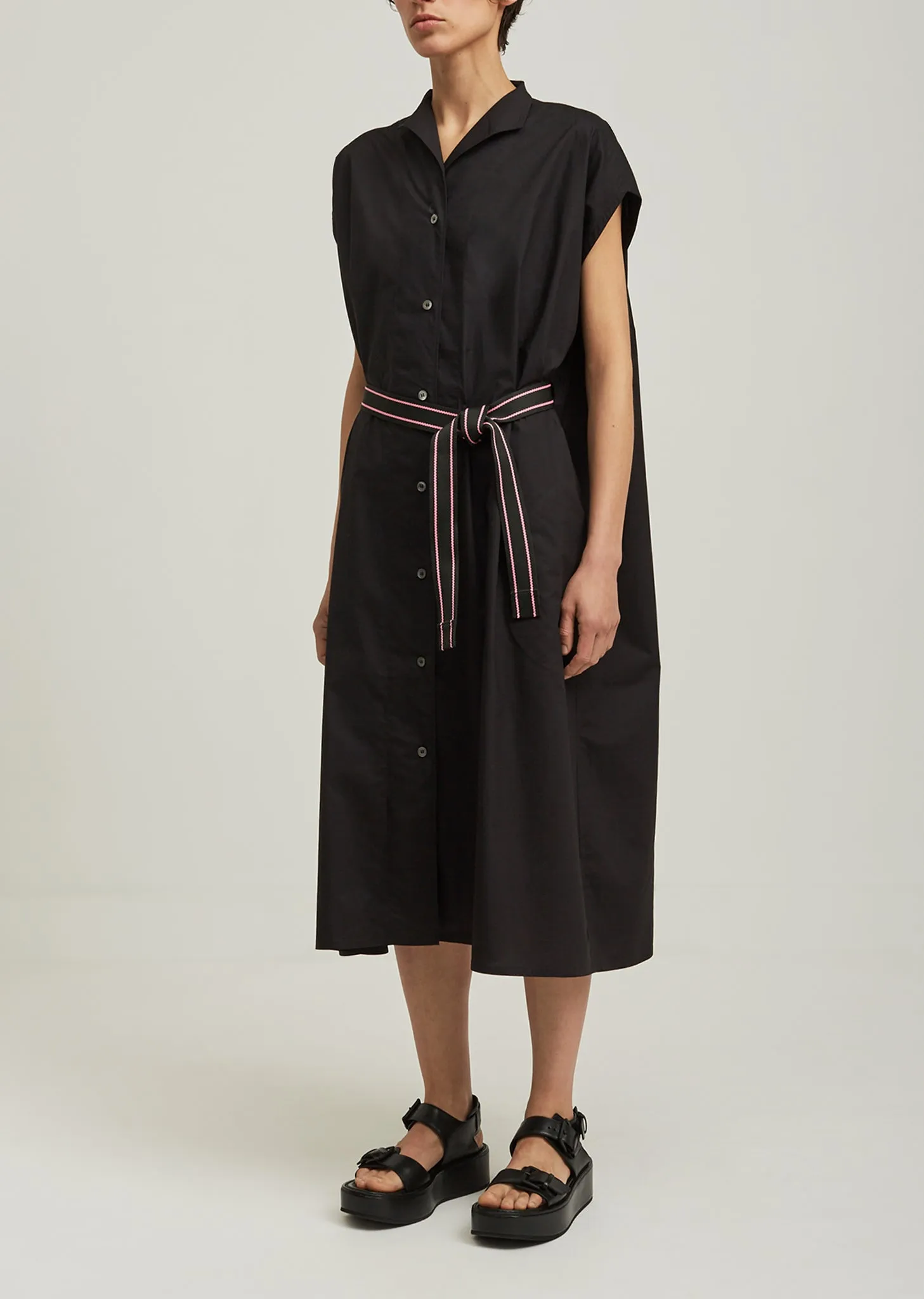 Cotton Belted Button Up Dress