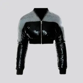 Crop oversized women's latex puffer jacket