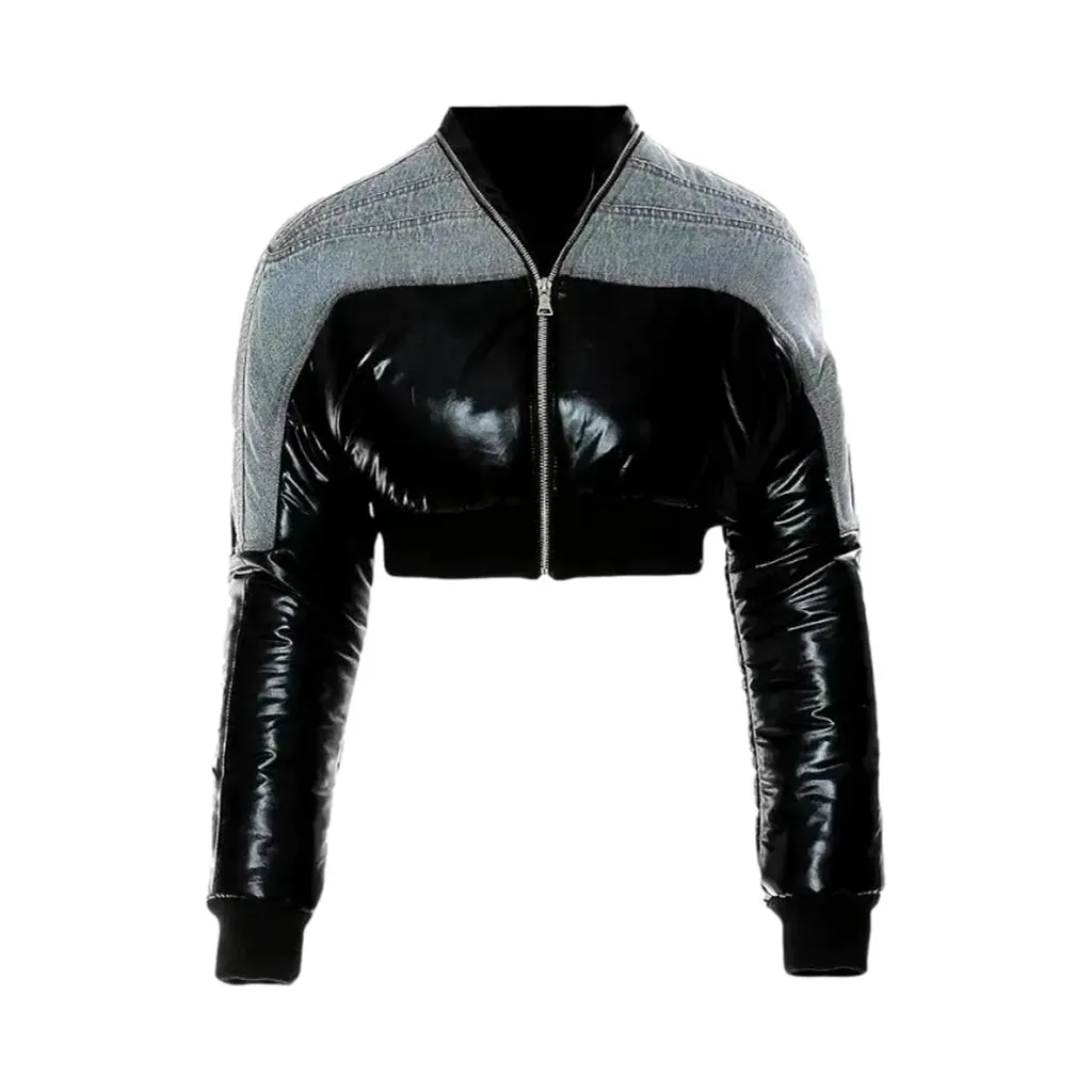 Crop oversized women's latex puffer jacket