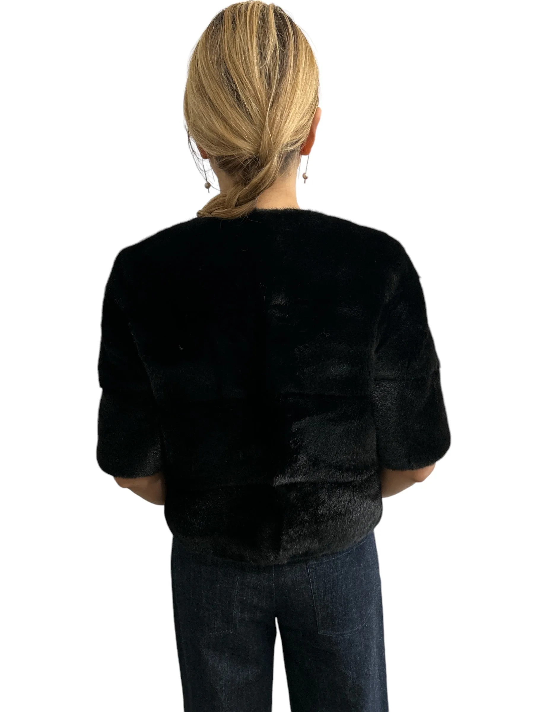 Cropped Mink Jacket 3/4 sleeves Black