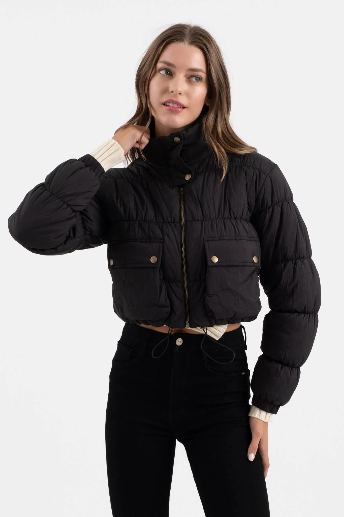 CROPPED ZIP UP CARGO PUFFER JACKET