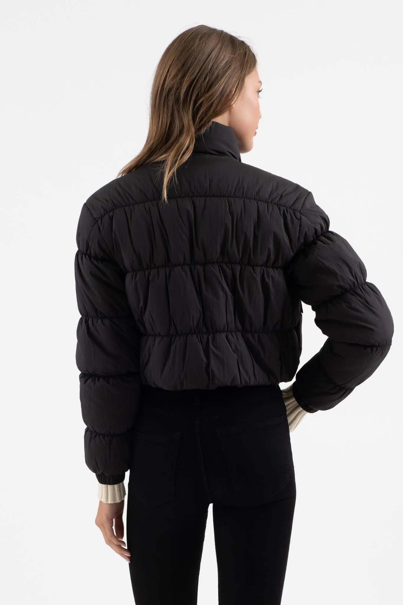 CROPPED ZIP UP CARGO PUFFER JACKET