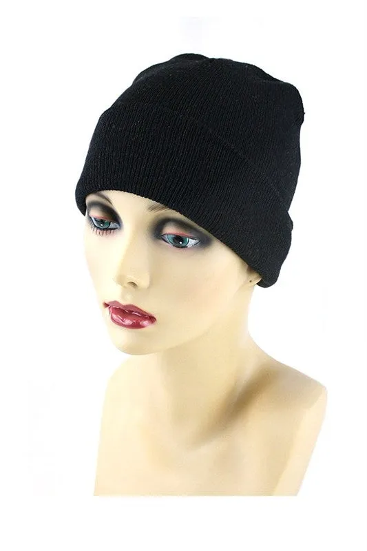 Cuffed Knit Beanie in Black