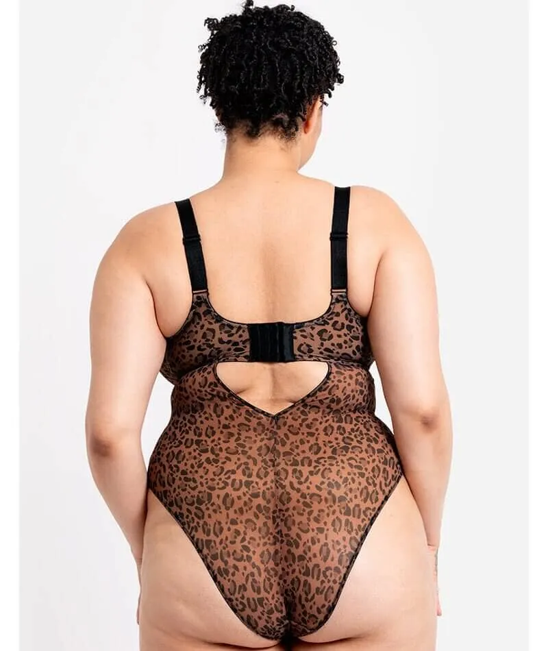 Curvy Kate Cool Cat Plunge Bodysuit - Leopard Brown