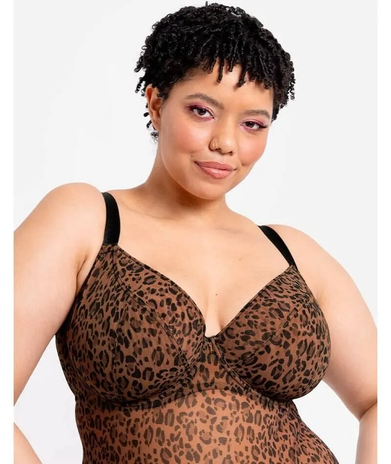 Curvy Kate Cool Cat Plunge Bodysuit - Leopard Brown