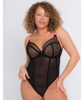 Curvy Kate Elementary Plunge Bodysuit - Black/Pink