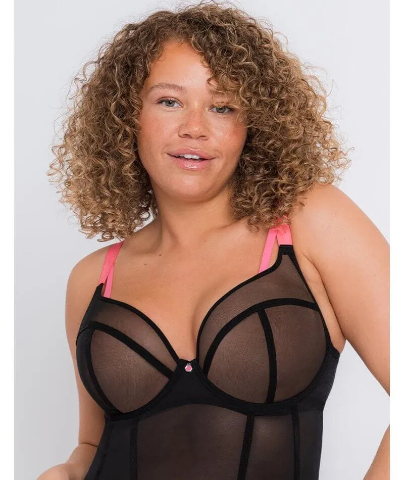 Curvy Kate Elementary Plunge Bodysuit - Black/Pink