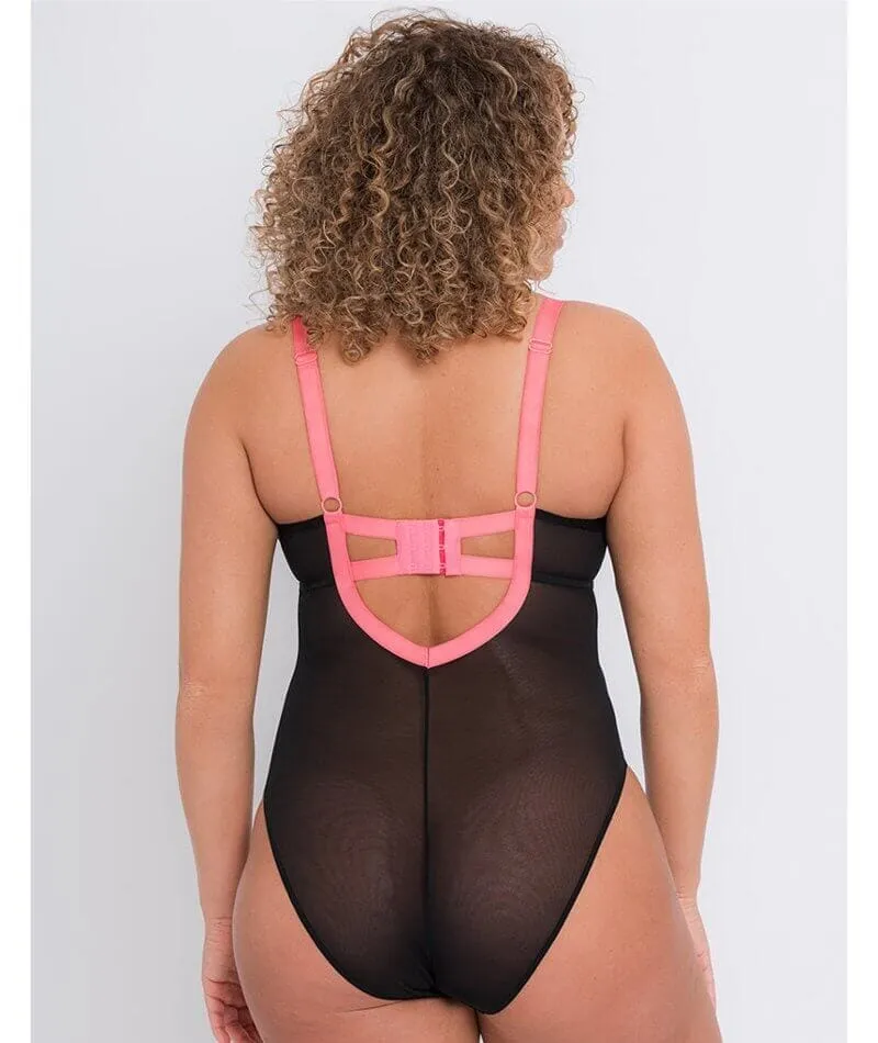 Curvy Kate Elementary Plunge Bodysuit - Black/Pink