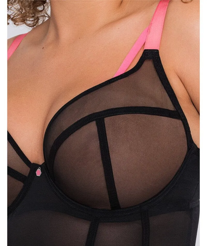 Curvy Kate Elementary Plunge Bodysuit - Black/Pink