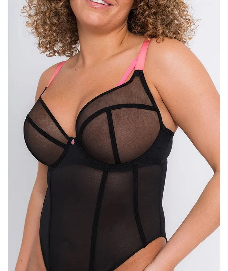 Curvy Kate Elementary Plunge Bodysuit - Black/Pink