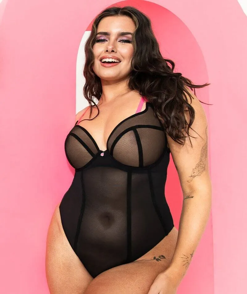 Curvy Kate Elementary Plunge Bodysuit - Black/Pink