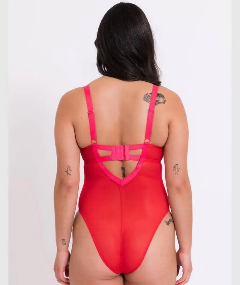 Curvy Kate Elementary Plunge Bodysuit - Red/Pink