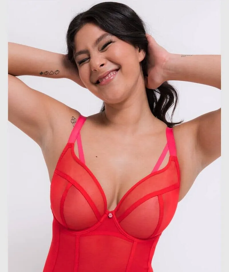 Curvy Kate Elementary Plunge Bodysuit - Red/Pink