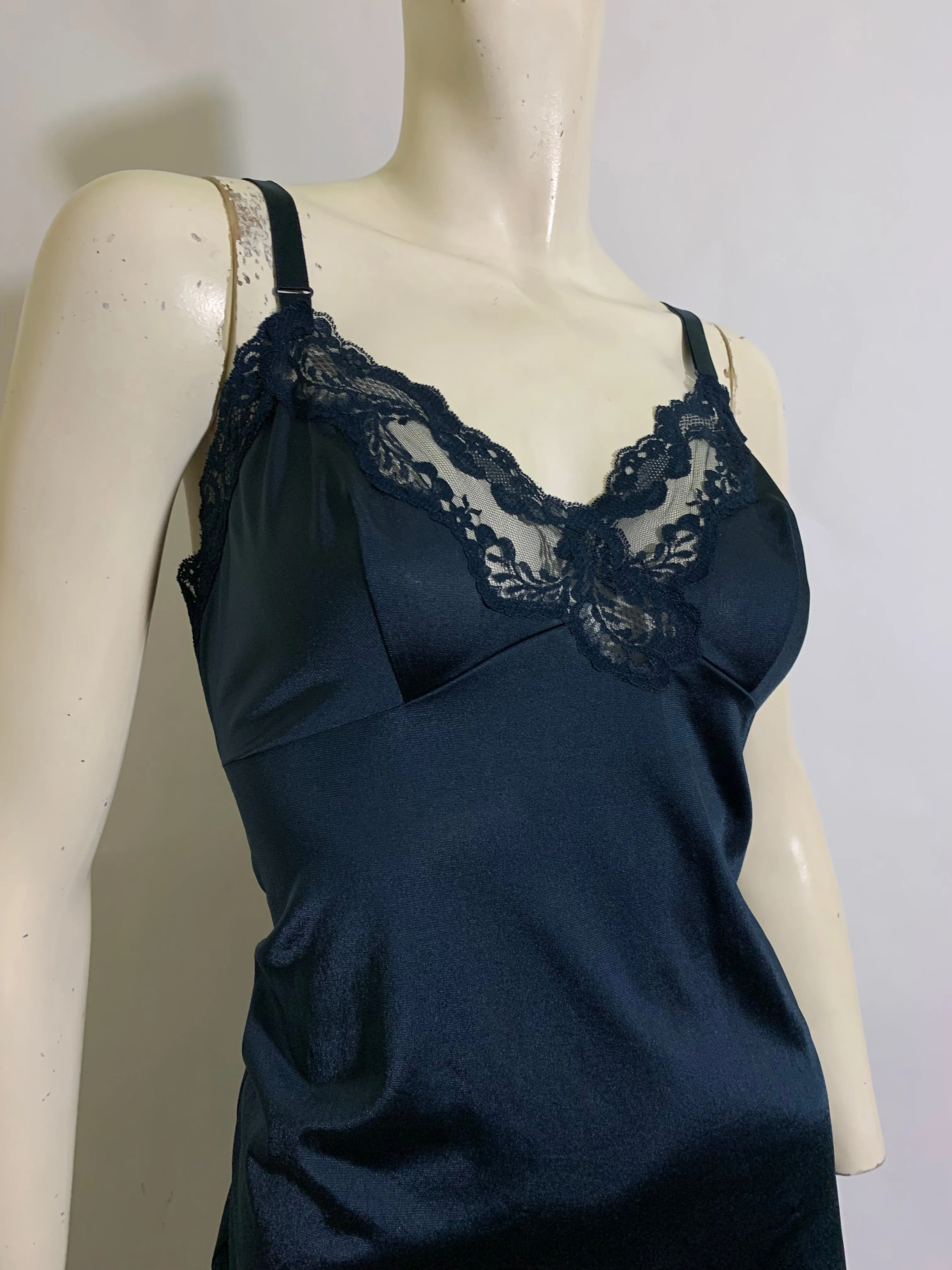 Deep Blue Nylon and Lace Full Slip circa 1960s 34