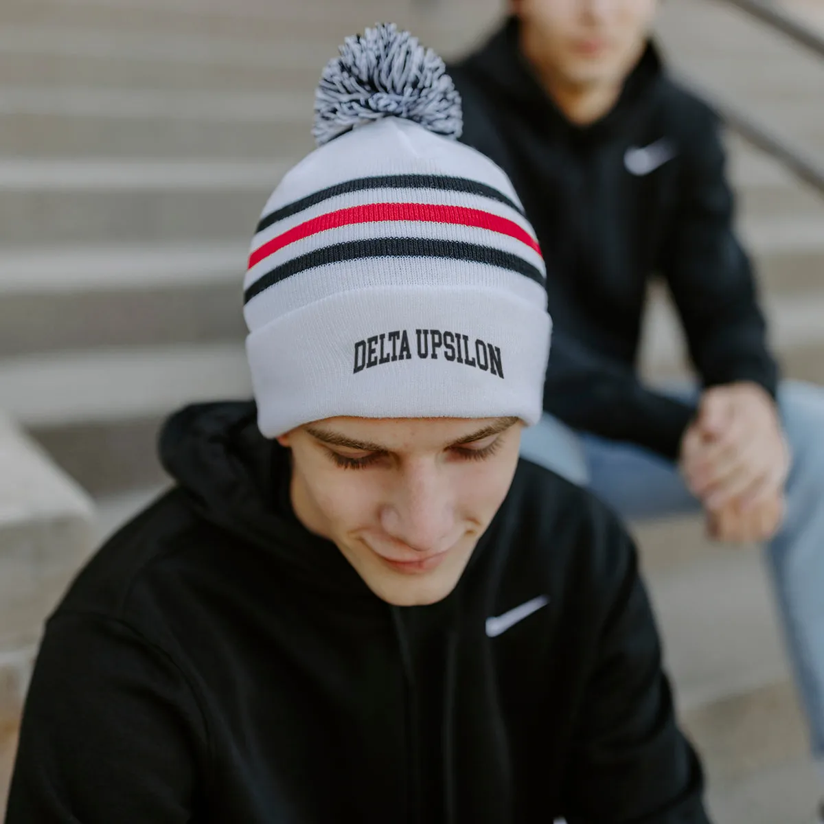 Delta Upsilon White Hockey Knit Beanie