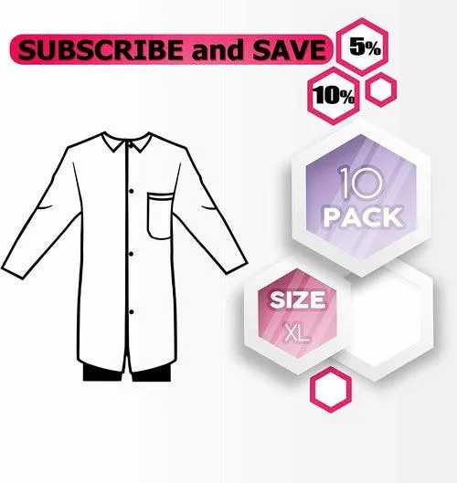 Disposable Lab Coats Pack of 10 White Adult Frocks X-Large