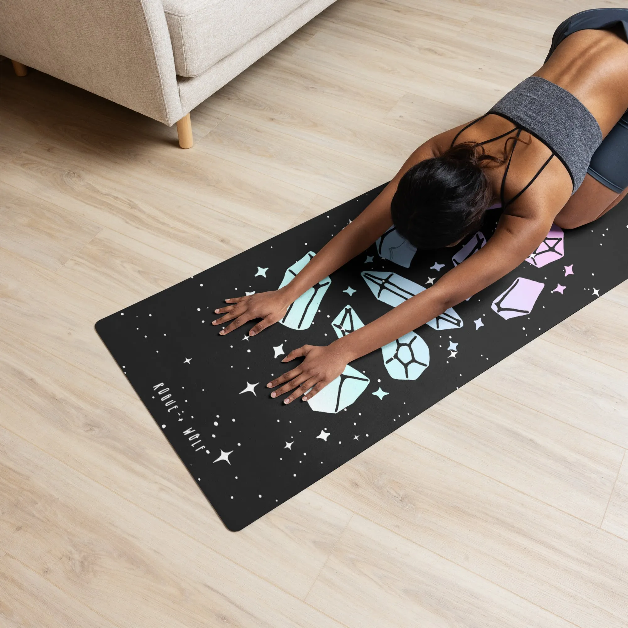 Divination Crystals Yoga Mat -  Non Slip Witchy & Whimsy Mat for Yoga Pilates & Fitness Workouts perfect Gift for Yoga lovers & witches