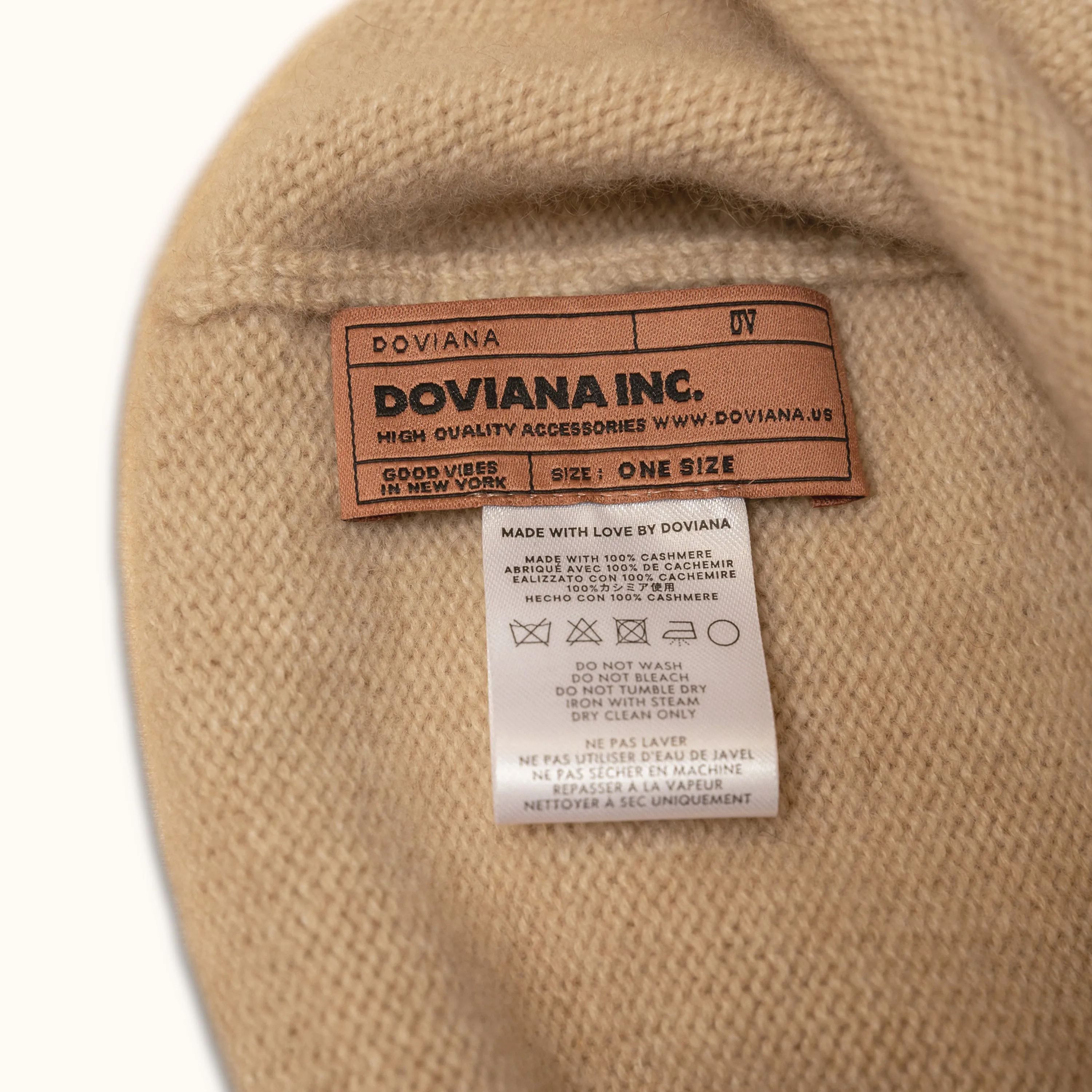 DOVIANA Luxe 100% Cashmere Rolled Edge Beanie Hat