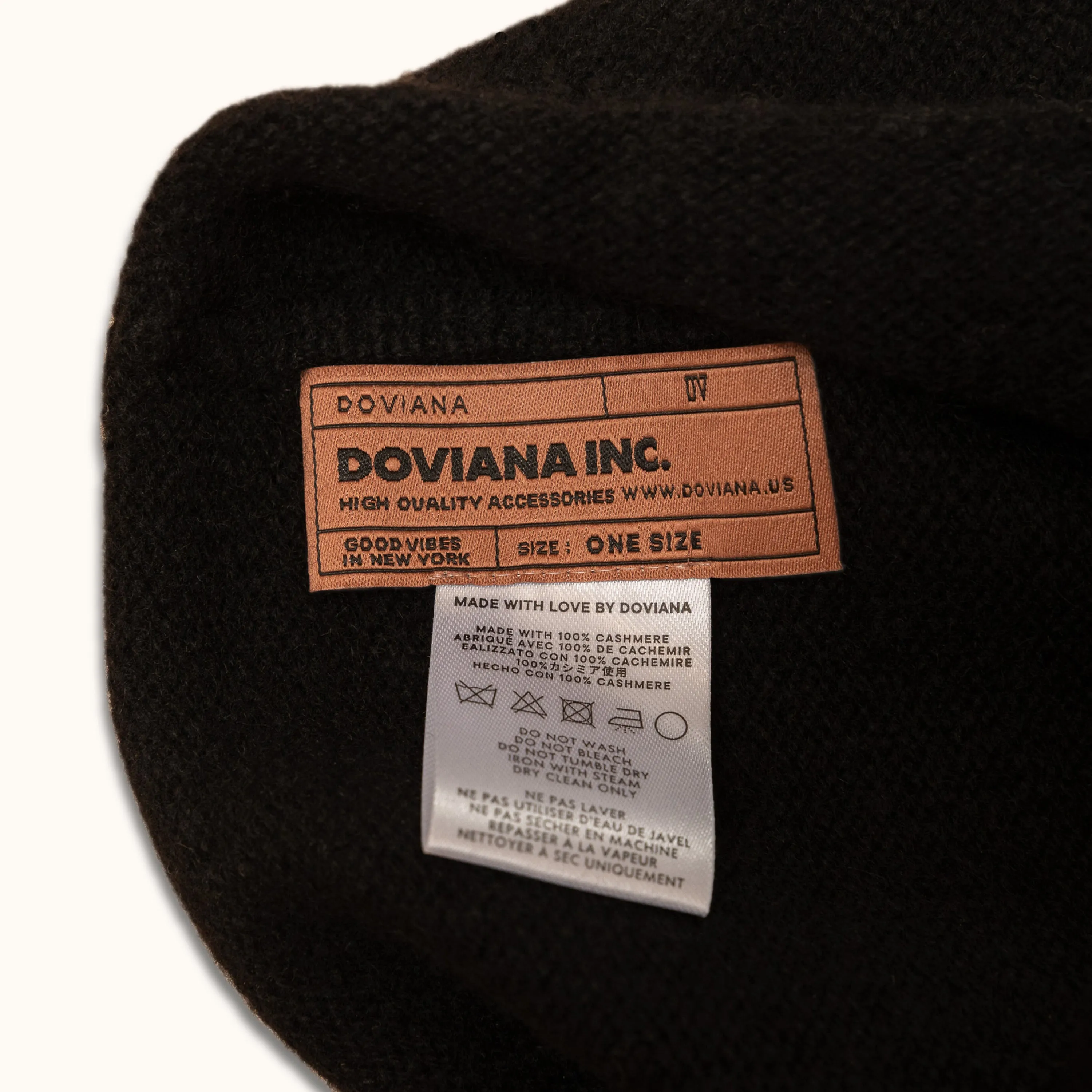 DOVIANA Luxe 100% Cashmere Rolled Edge Beanie Hat