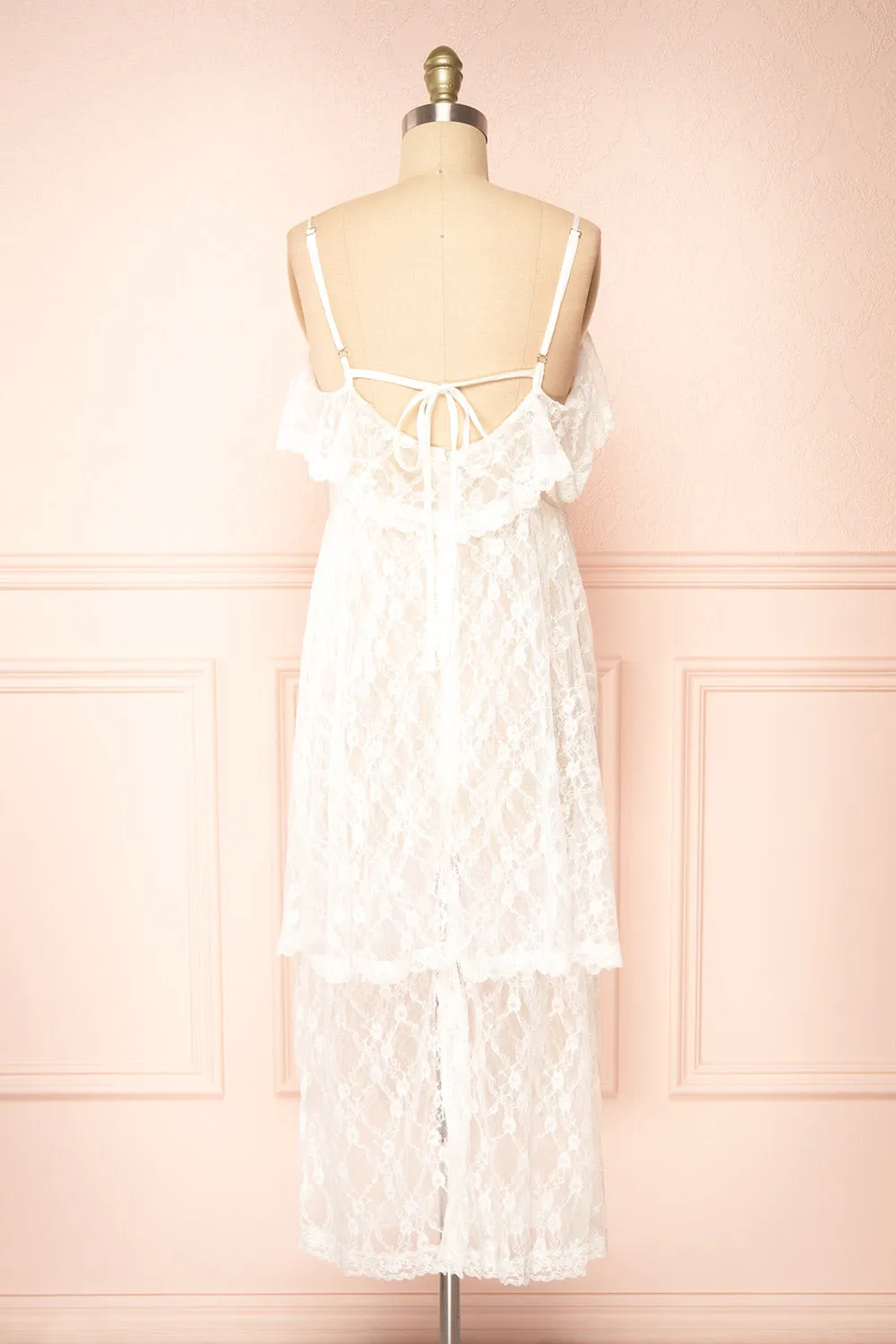 Draconis | White Tiered Lace Slip Midi Dress