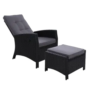 Elise Outdoor Recliner Chair with Ottoman Black