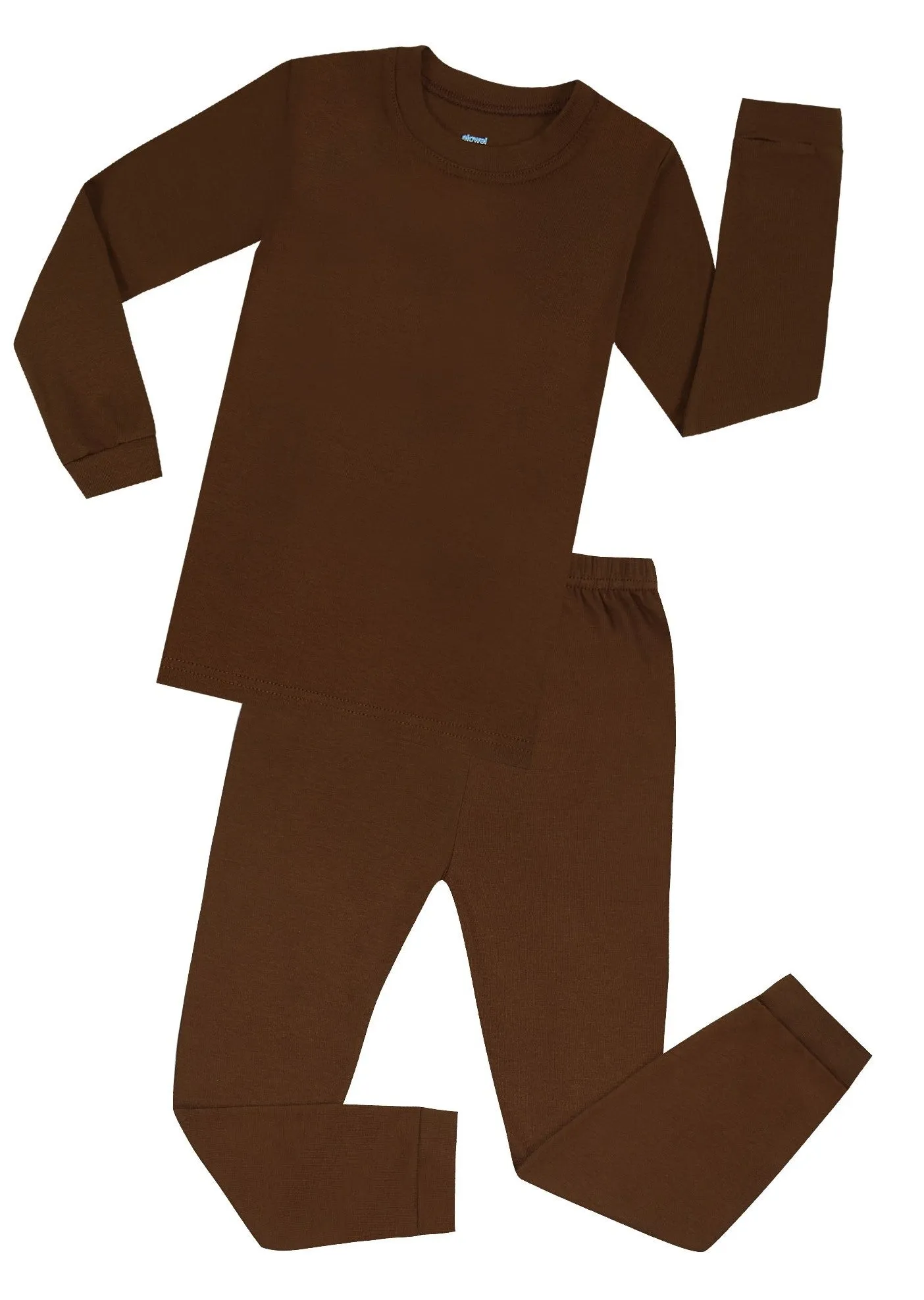 Elowel Boys Girls Brown Solid 2 Piece long sleeve bodysuit Pajama Set 100% Cotton (Size 12 Months -12 Years)