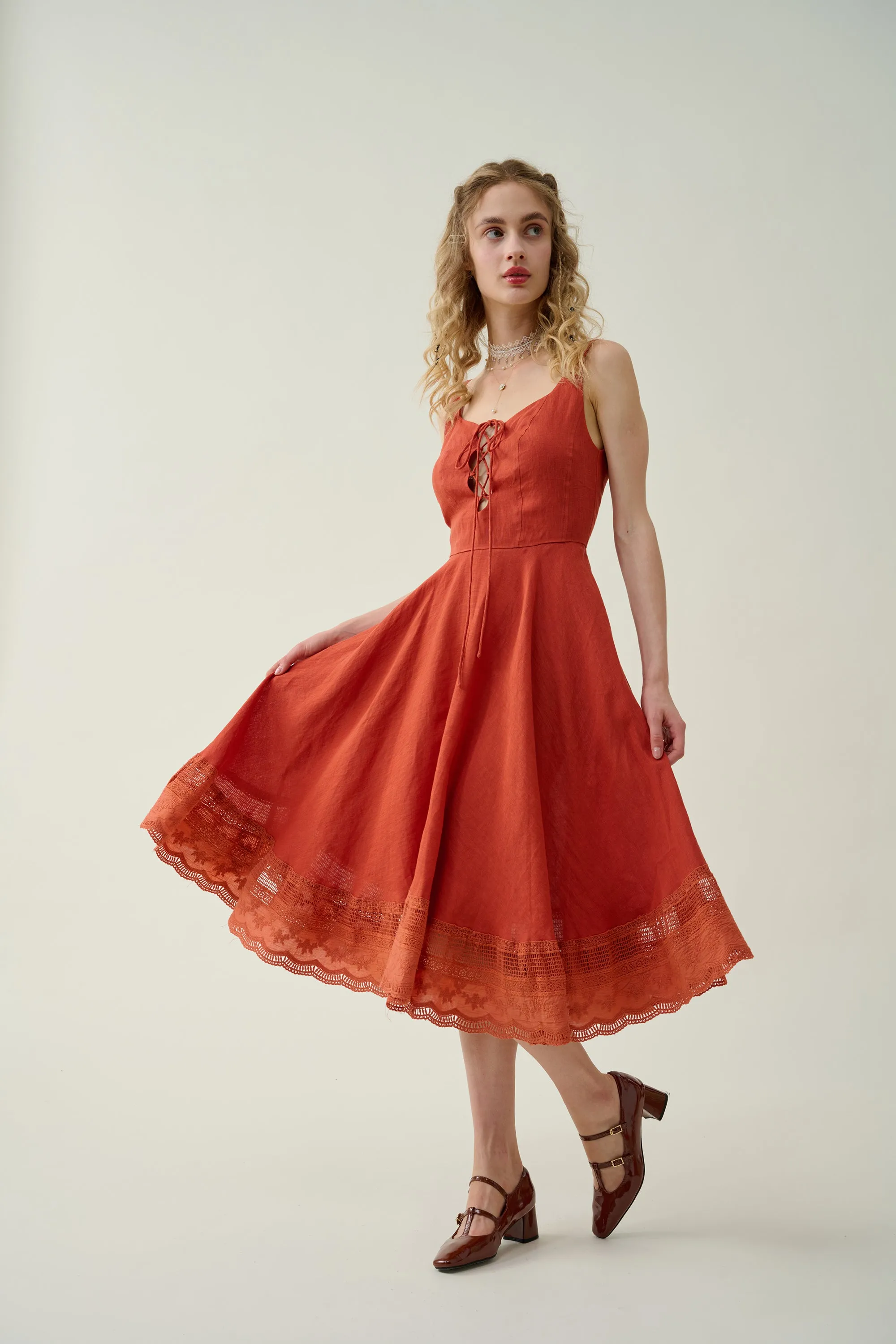 Eva | Lace & linen cocktail dress