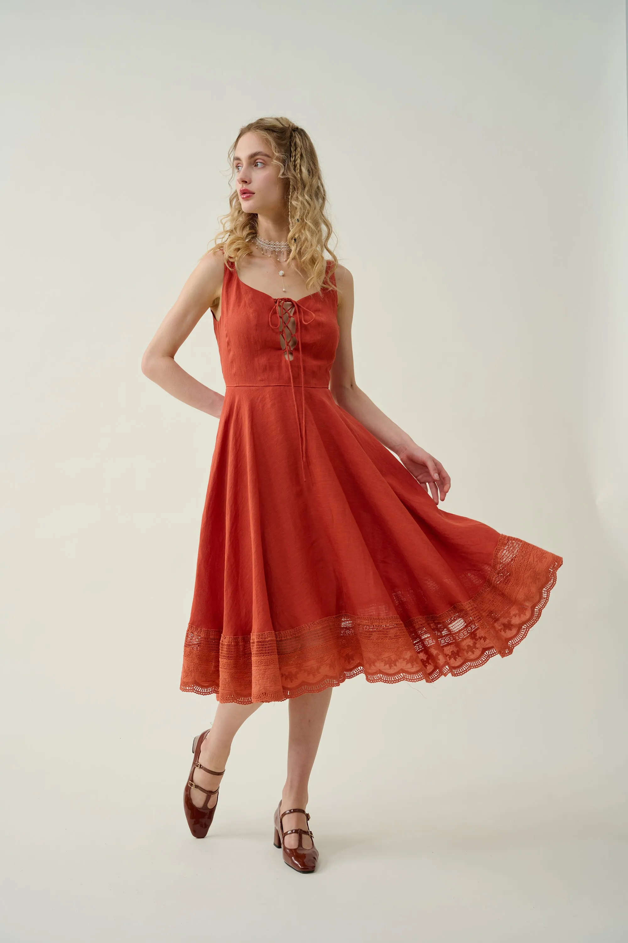 Eva | Lace & linen cocktail dress