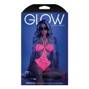 Fantasy Lingerie - Glow Light Impress Me Cut Out Lace Halter Open Caged Back Bodysuit