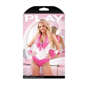 Fantasy Lingerie Play Cosplay With Me Sailor Costume Bodysuit With Snap Closure & Matching Arm Bands Pink L/XL