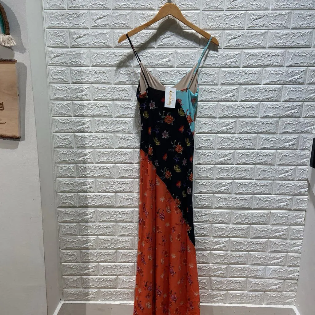 Floral Pattern Mix Slip Maxi Dress