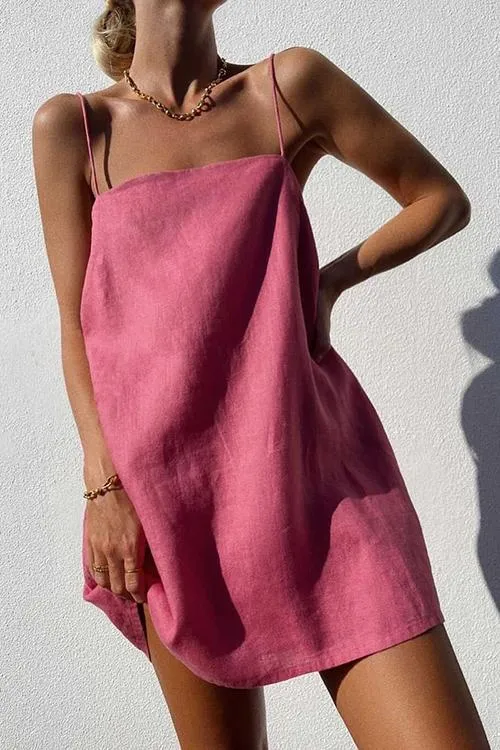 Flytonn- Minimalism Linen Slip Mini Dress