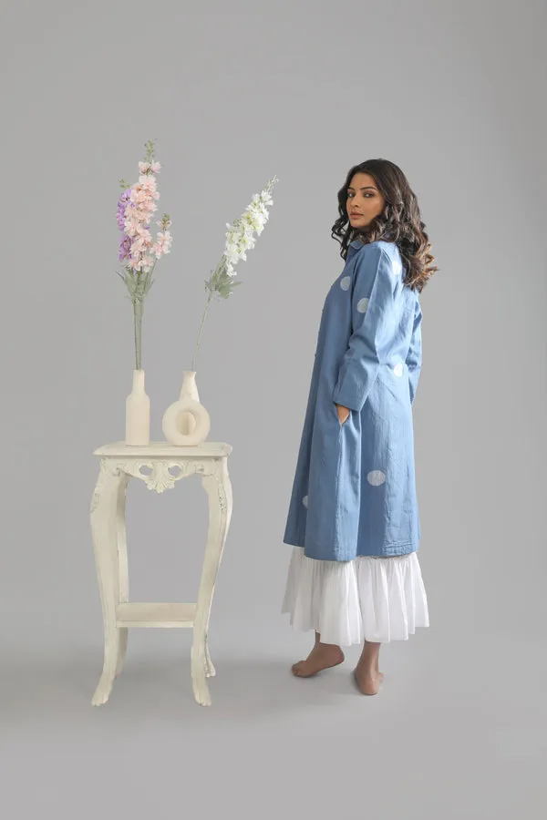 French Blue Long shirt and bottom frill dress