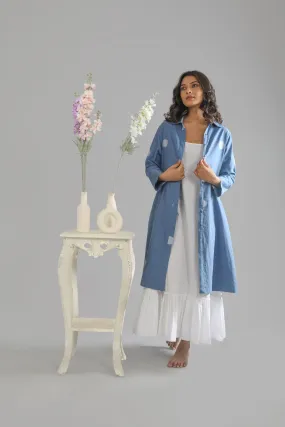 French Blue Long shirt and bottom frill dress