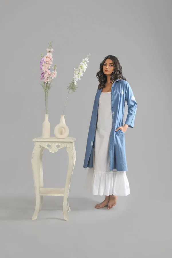 French Blue Long shirt and bottom frill dress