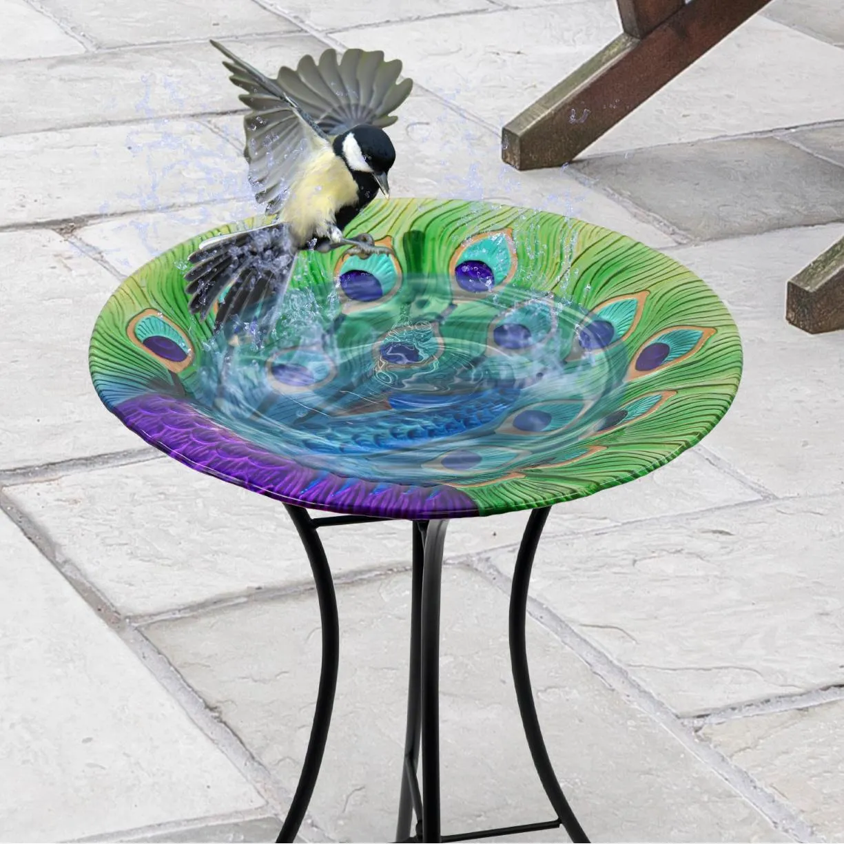 Garden Bird Bath Peacock Design Free Standing