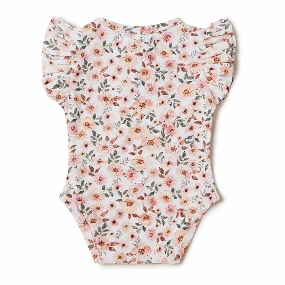 Girl's Organic-cotton Spring Floral Bodysuit (short-sleeved)