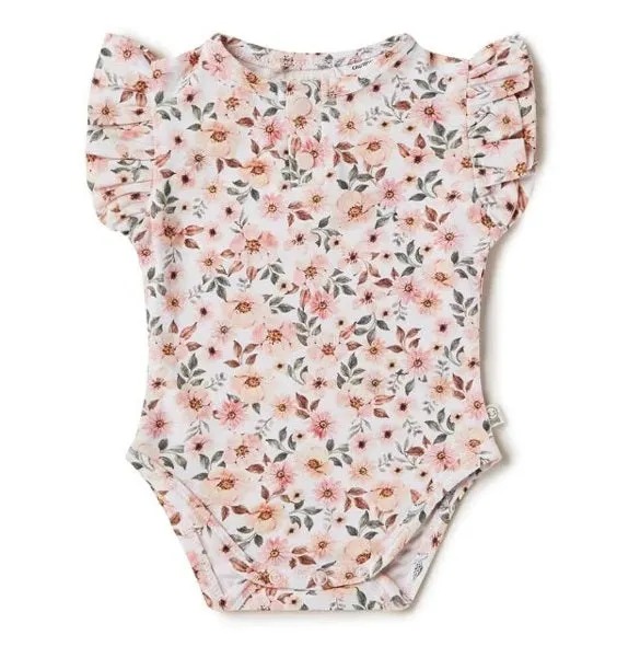 Girl's Organic-cotton Spring Floral Bodysuit (short-sleeved)