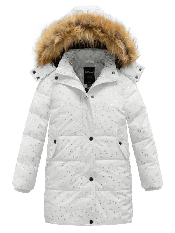 Girls Winter Coat Long Winter Jacket Parka Padded with Faux Fur Hood