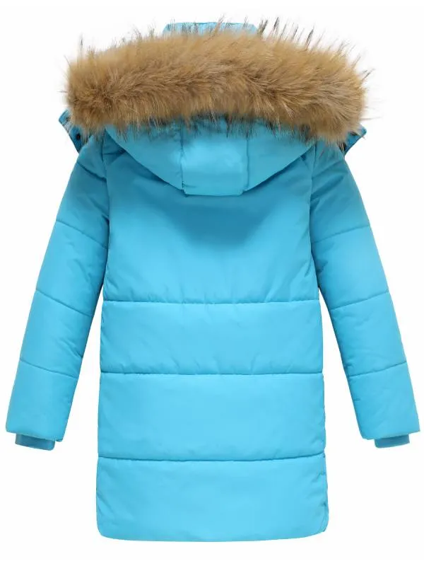 Girls Winter Coat Long Winter Jacket Parka Padded with Faux Fur Hood