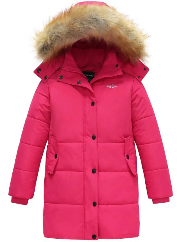 Girls Winter Coat Long Winter Jacket Parka Padded with Faux Fur Hood