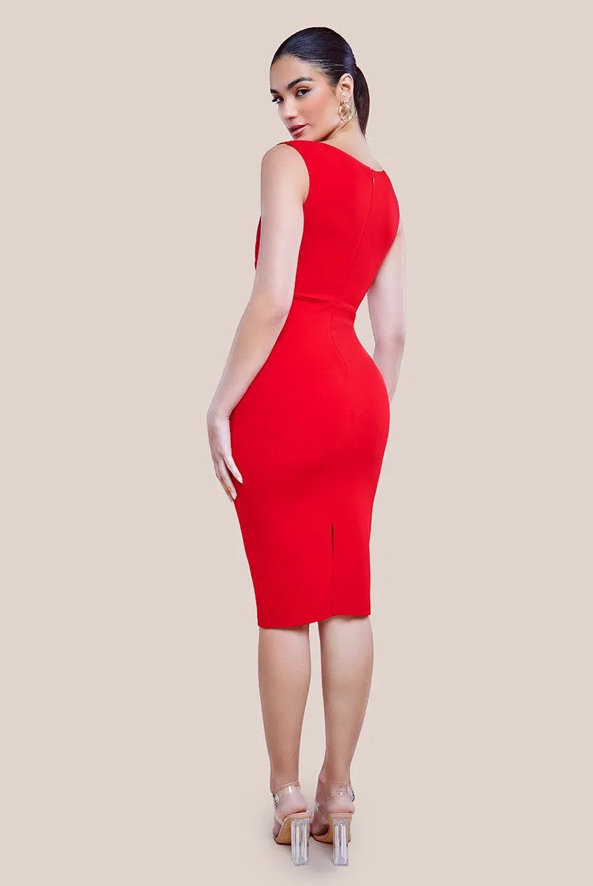 Goddiva Scuba Crepe Asymmetric Neck Midi Dress