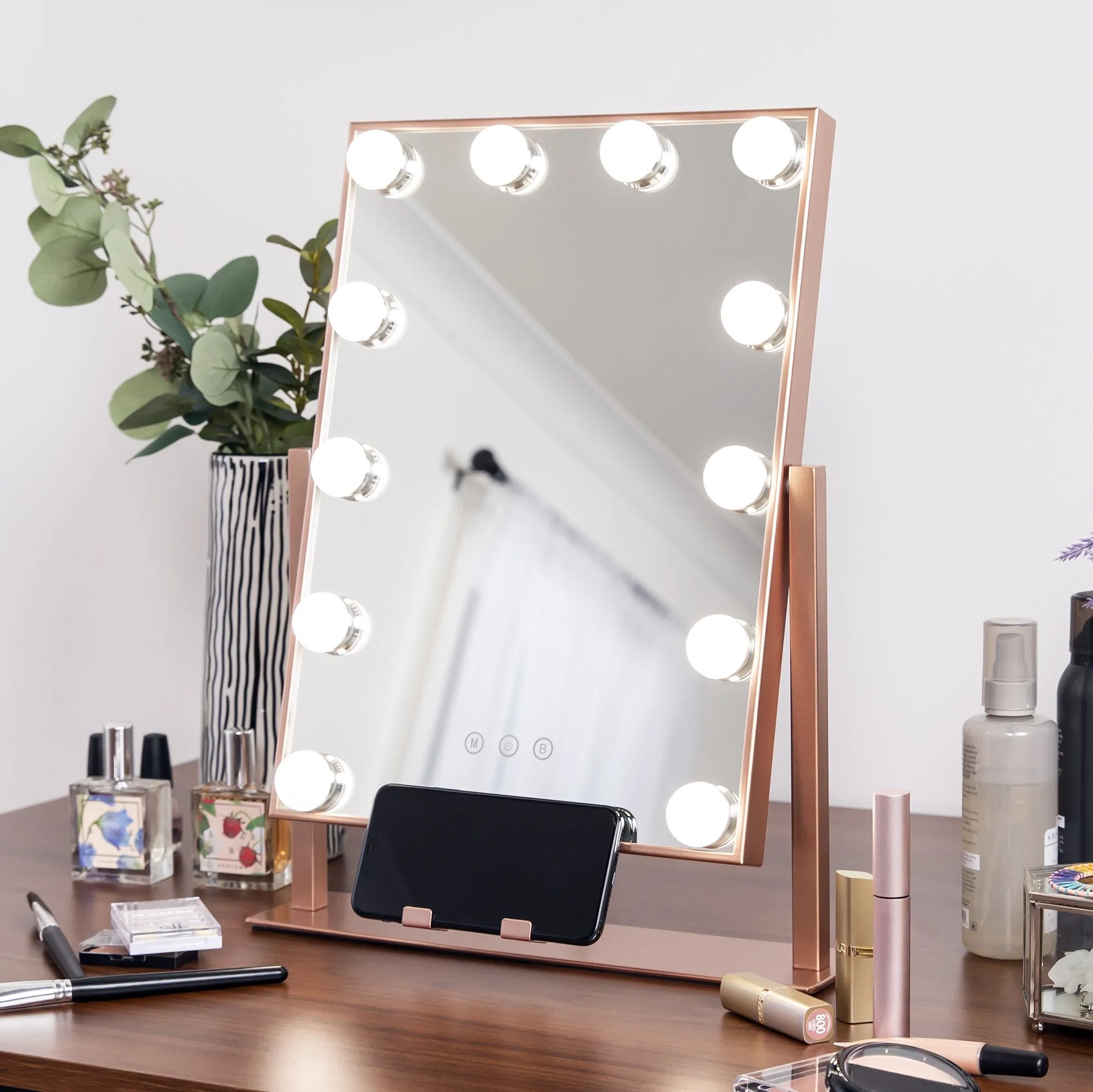 Hollywood Makeup Vanity Mirror w/ Smart Touch, Phone Holder, 12 LED Lights