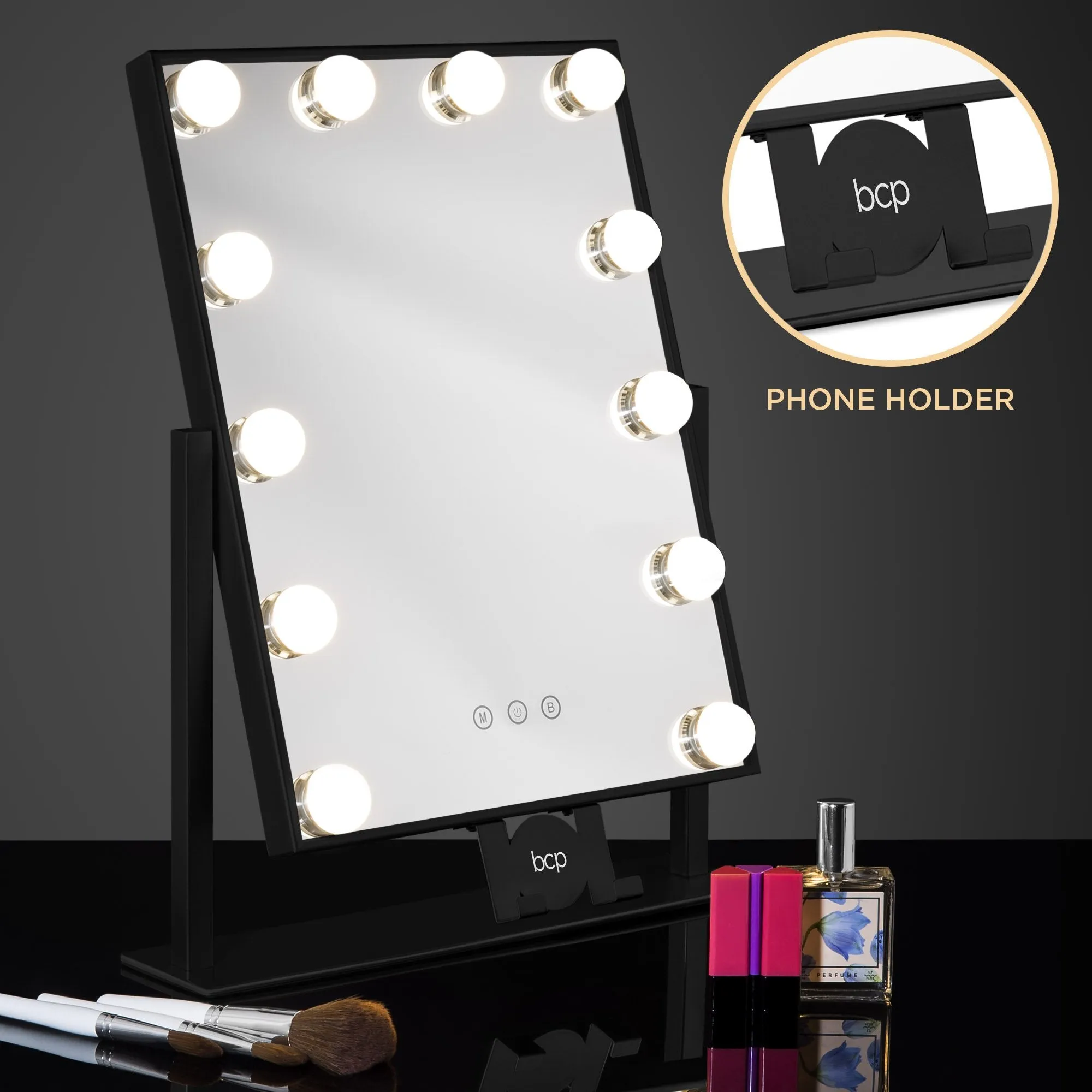 Hollywood Makeup Vanity Mirror w/ Smart Touch, Phone Holder, 12 LED Lights