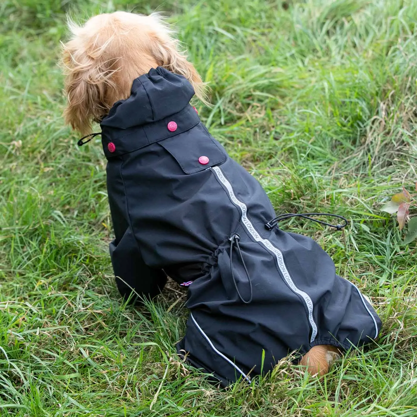 Hugo & Hudson Black Reflective Hooded Dog Overalls