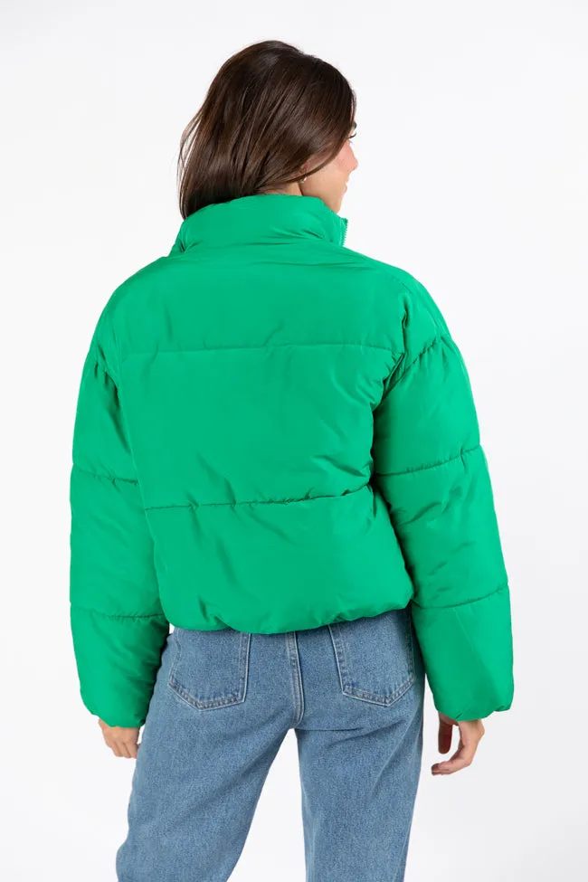 I Heard The Bells Green Front Pocket Puffer Jacket SALE