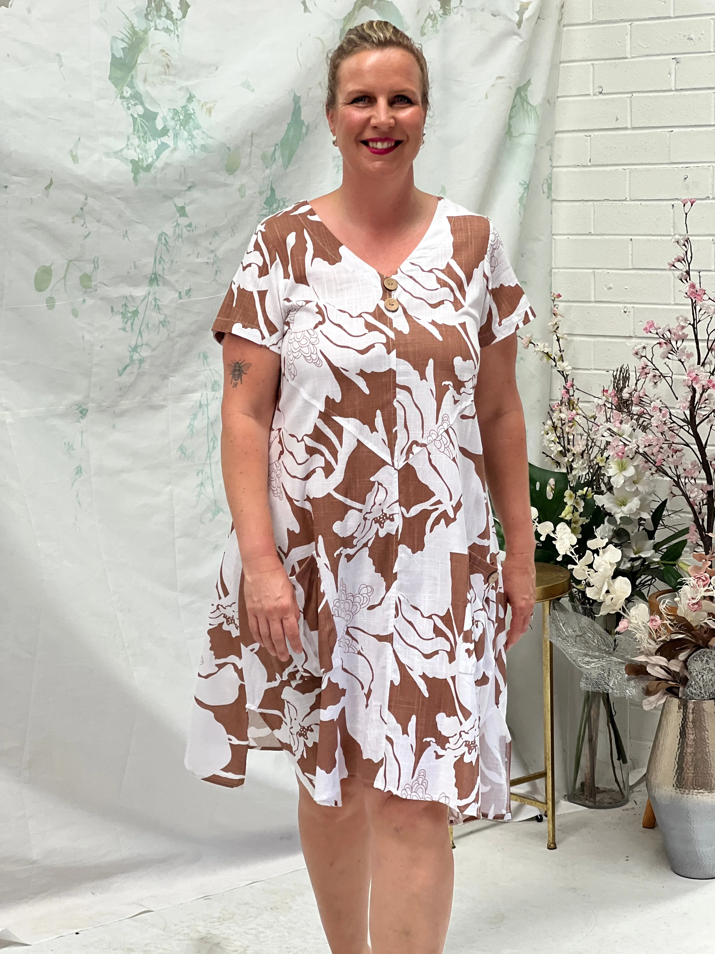 Idaho Sand Floral Linen Dress