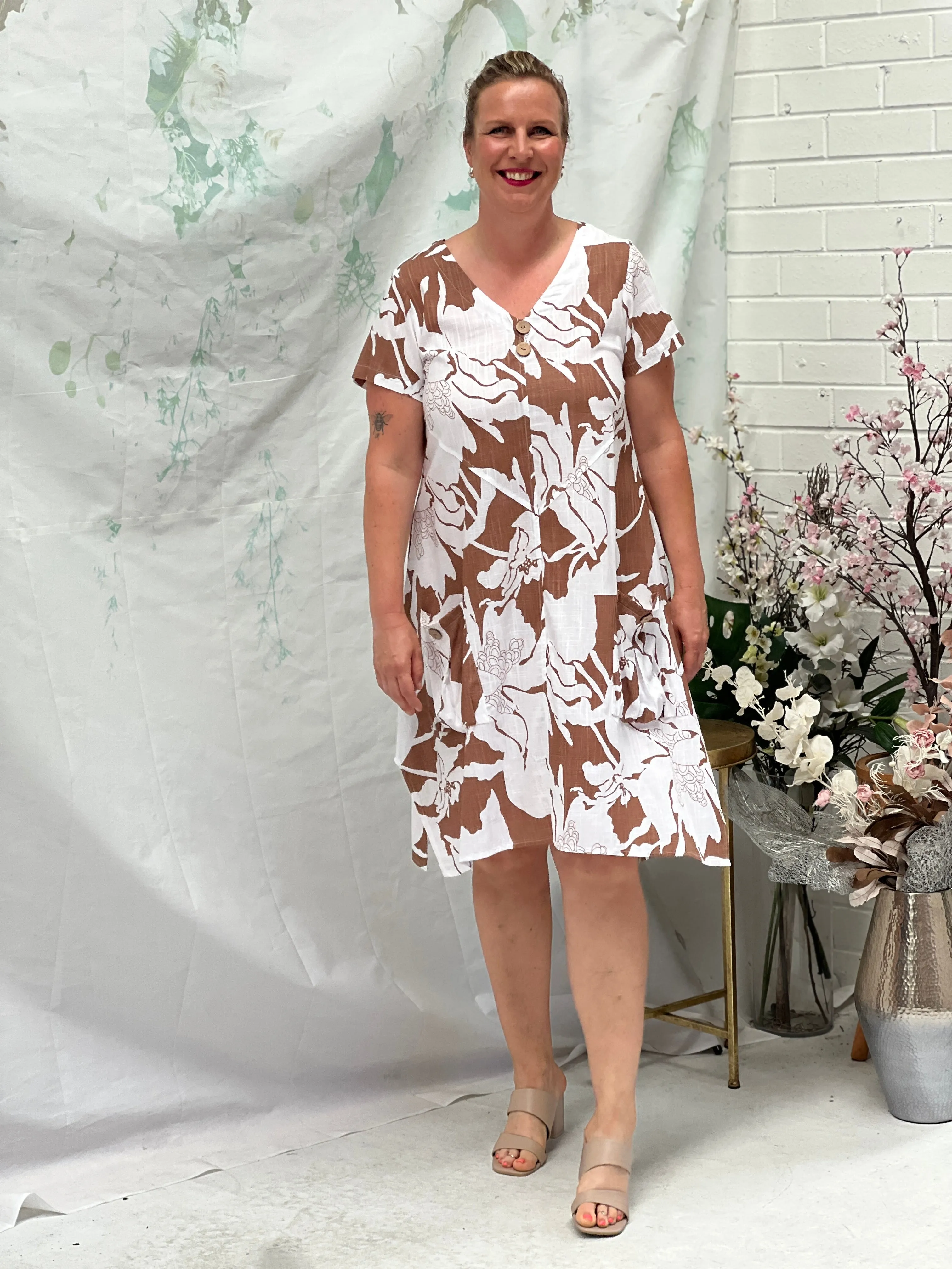 Idaho Sand Floral Linen Dress