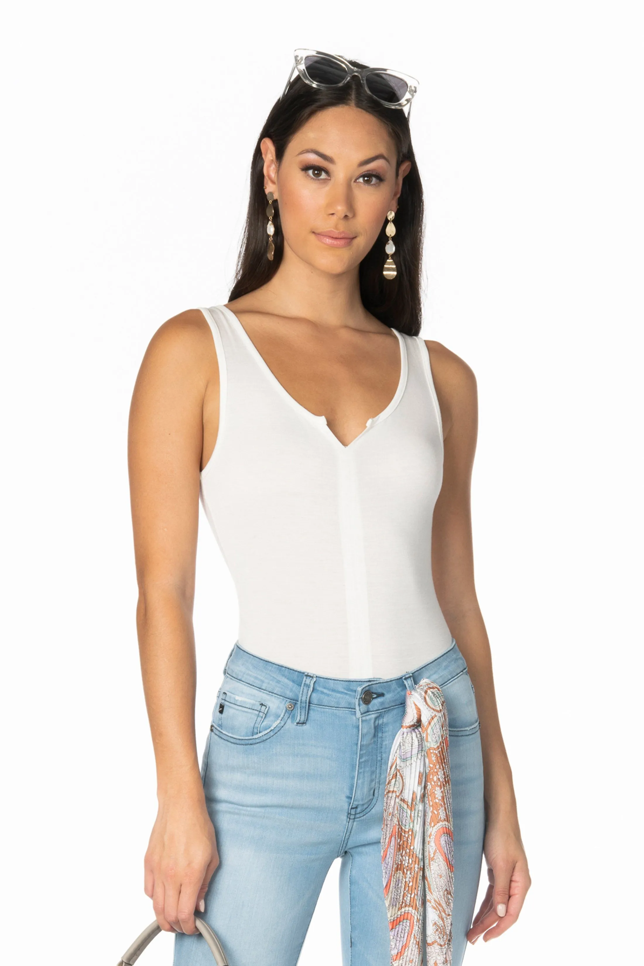 Ivory Tank V Notch Bodysuit